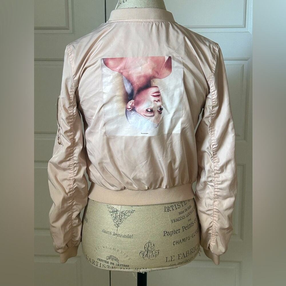 H&M Ariana grande sweetener pink satin bomber jacket girls youth sz 11/12